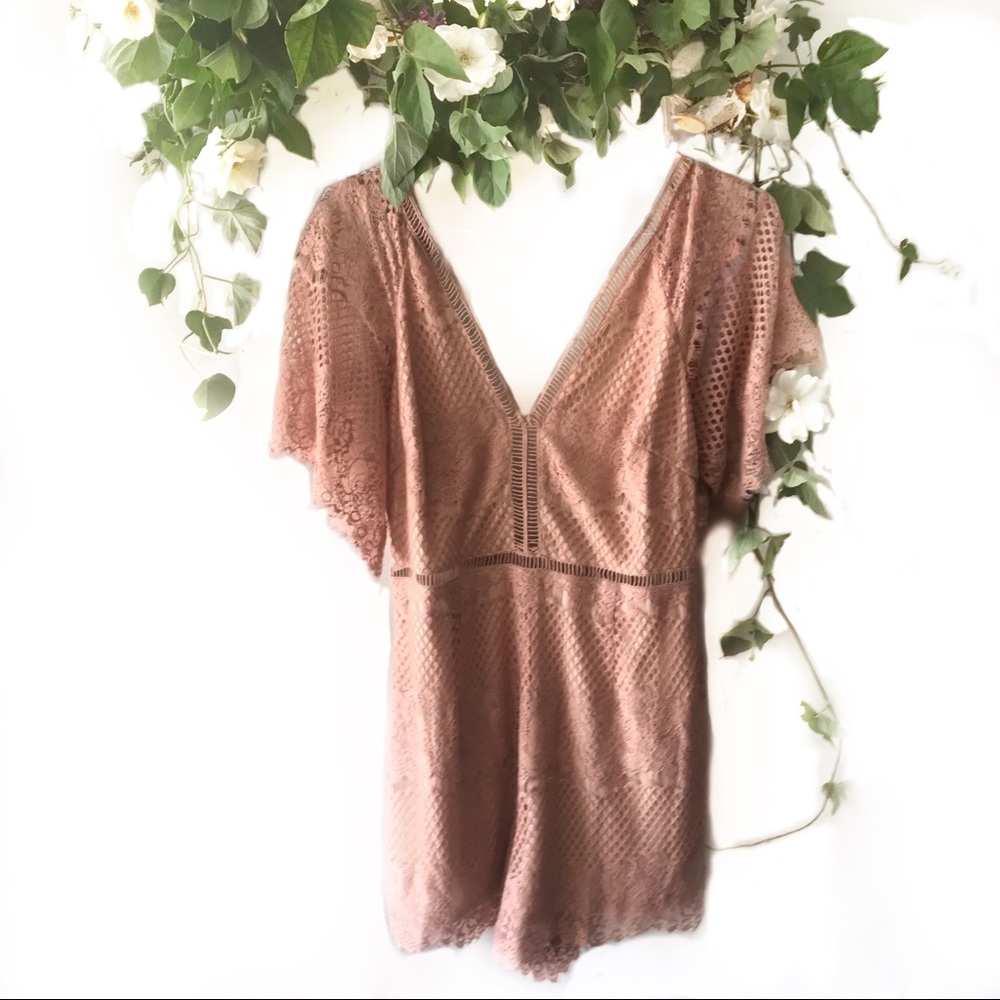 Lush Lace Pink Romper Lined with cutout accents